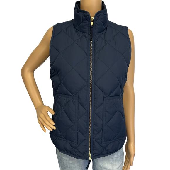 J. Crew Quilted Puffer Excursion Vest Navy Blue Two-Way Zipper 92465 Size S - Picture 3 of 11